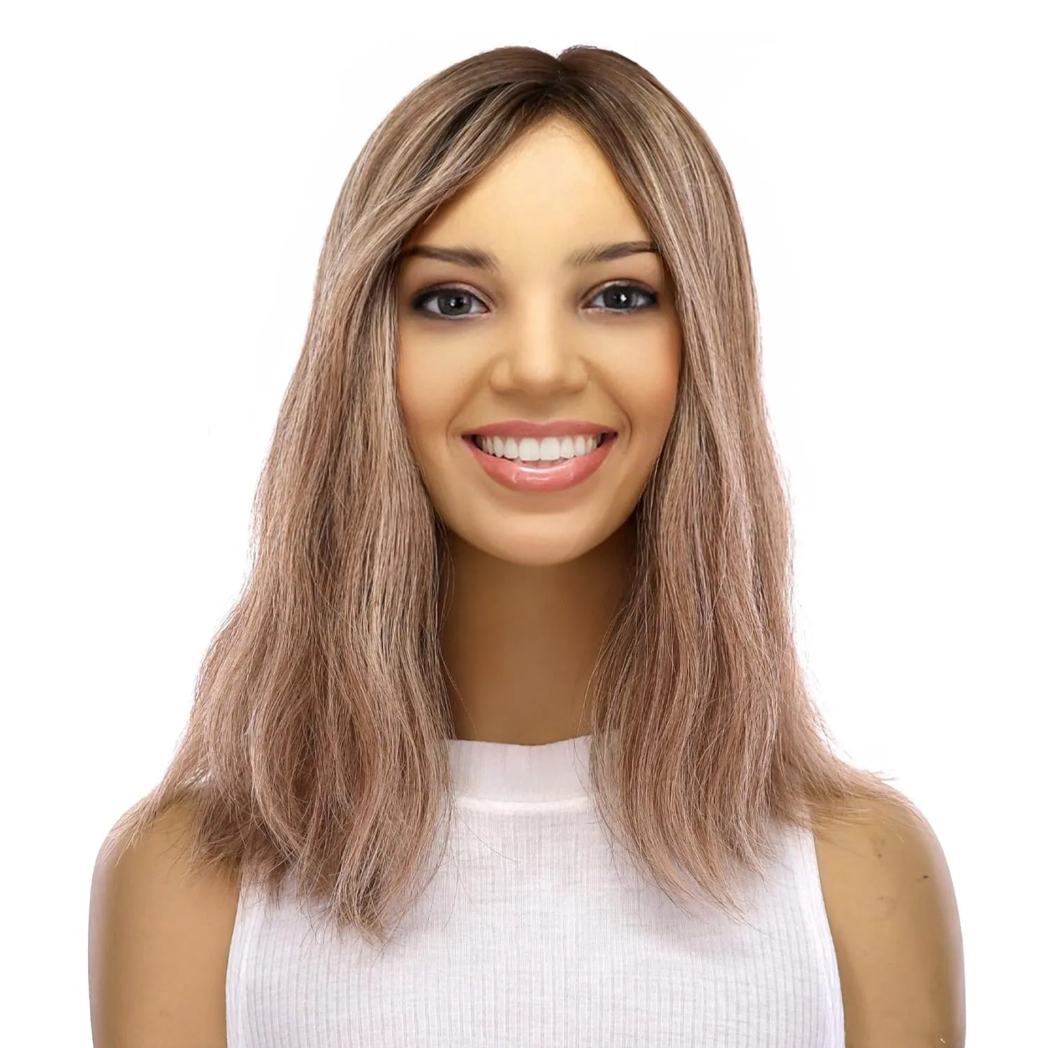 14" Emerald Silk Top Topper Ashy Blonde with Highlights Slightly Wavy