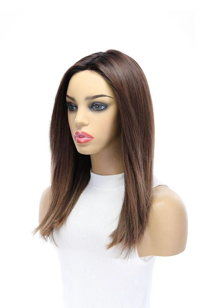 19" Nicole Silk Top Wig Medium Brown Balayage w/ Rooting