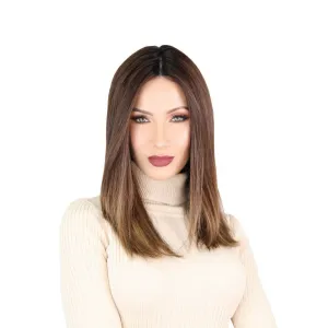 19" Nicole Silk Top Wig Medium Brown Balayage w/ Rooting
