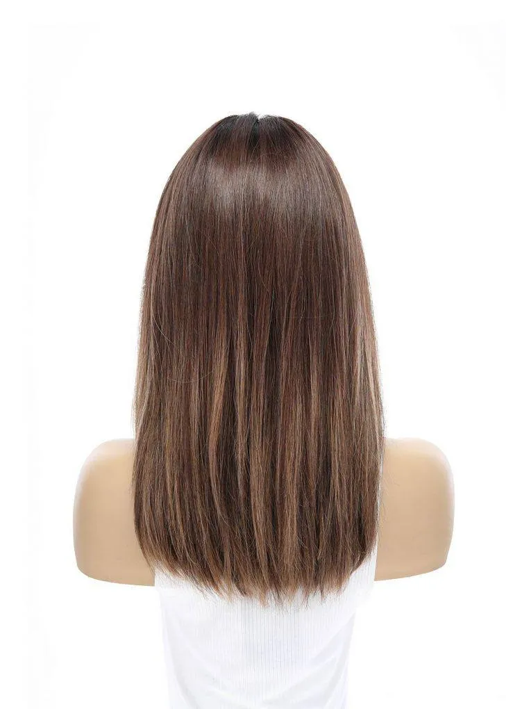19" Nicole Silk Top Wig Medium Brown Balayage w/ Rooting
