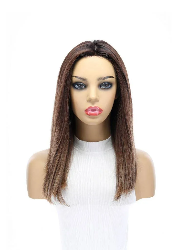 19" Nicole Silk Top Wig Medium Brown Balayage w/ Rooting