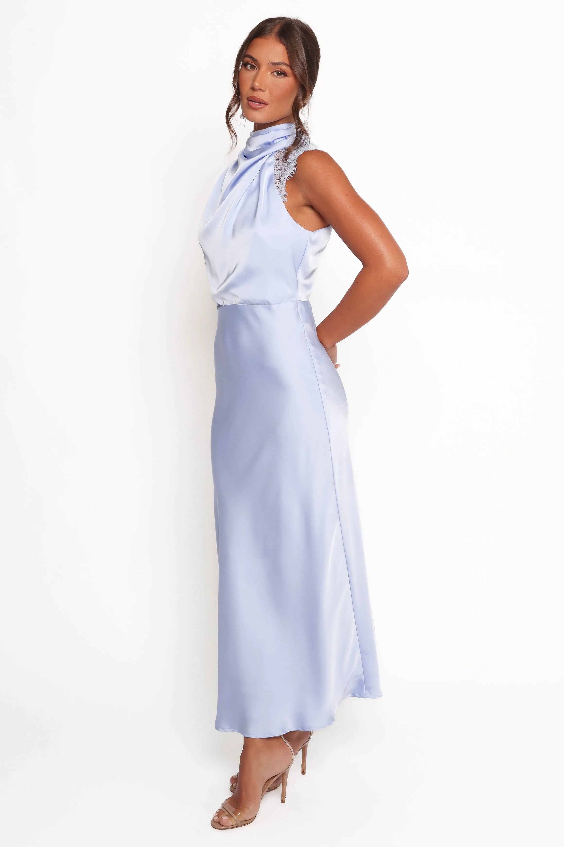 Anabelle Halter Neck Lace Maxi Dress - Baby Blue