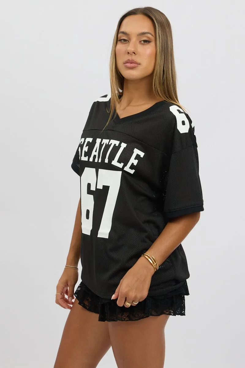 Black Sport Tee V Neck Short Sleeve