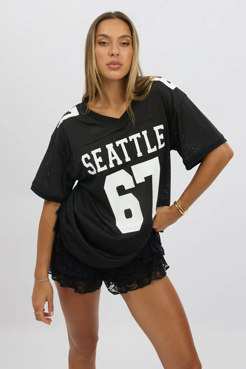 Black Sport Tee V Neck Short Sleeve
