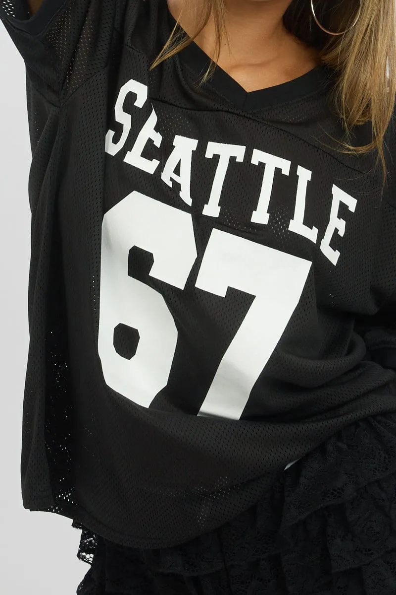 Black Sport Tee V Neck Short Sleeve