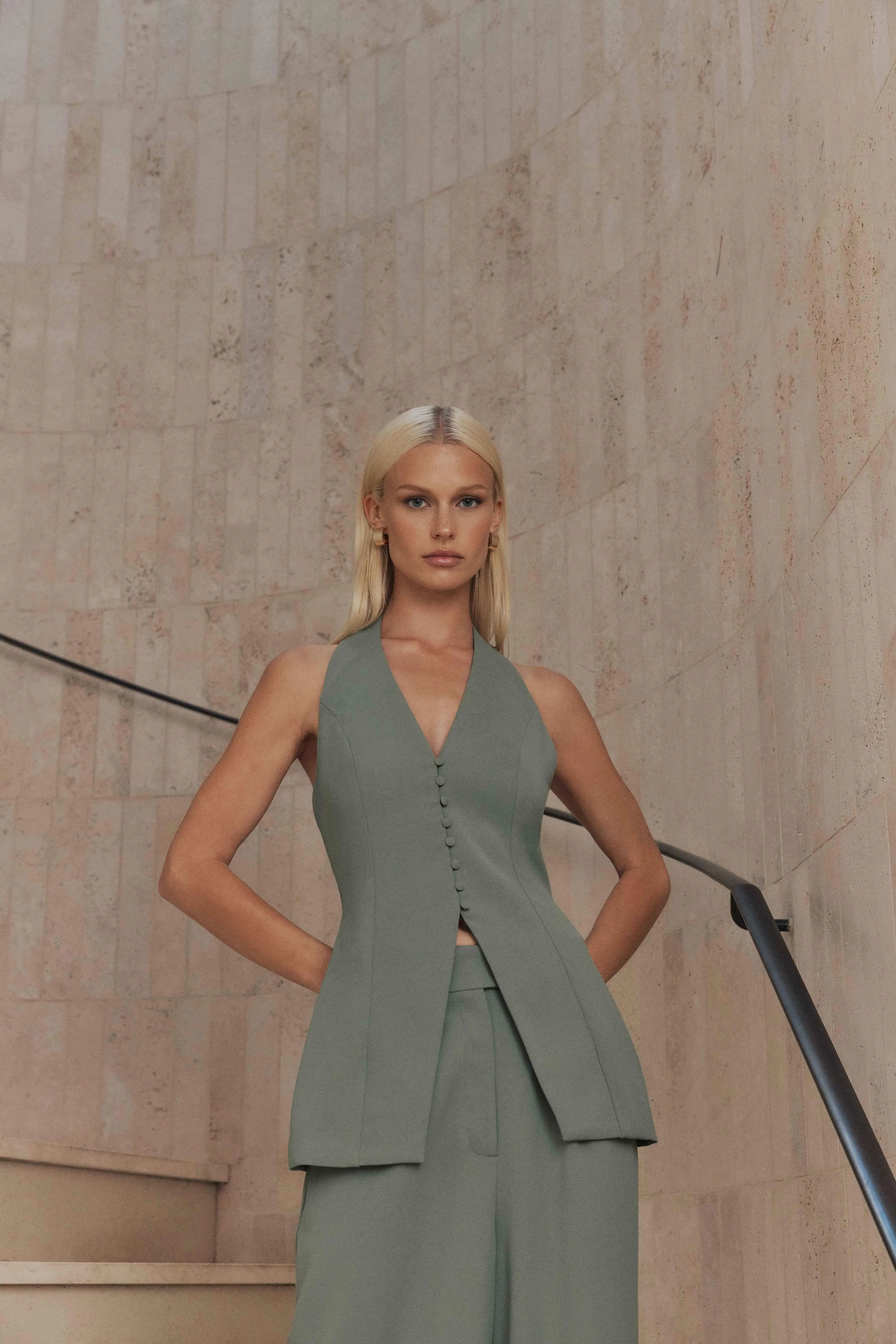CURAAE Houston Wide Leg Pants in Green