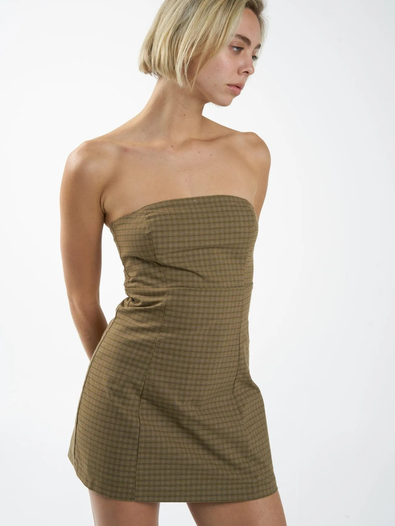 Dawson Plaid Dress - Mustard Gold