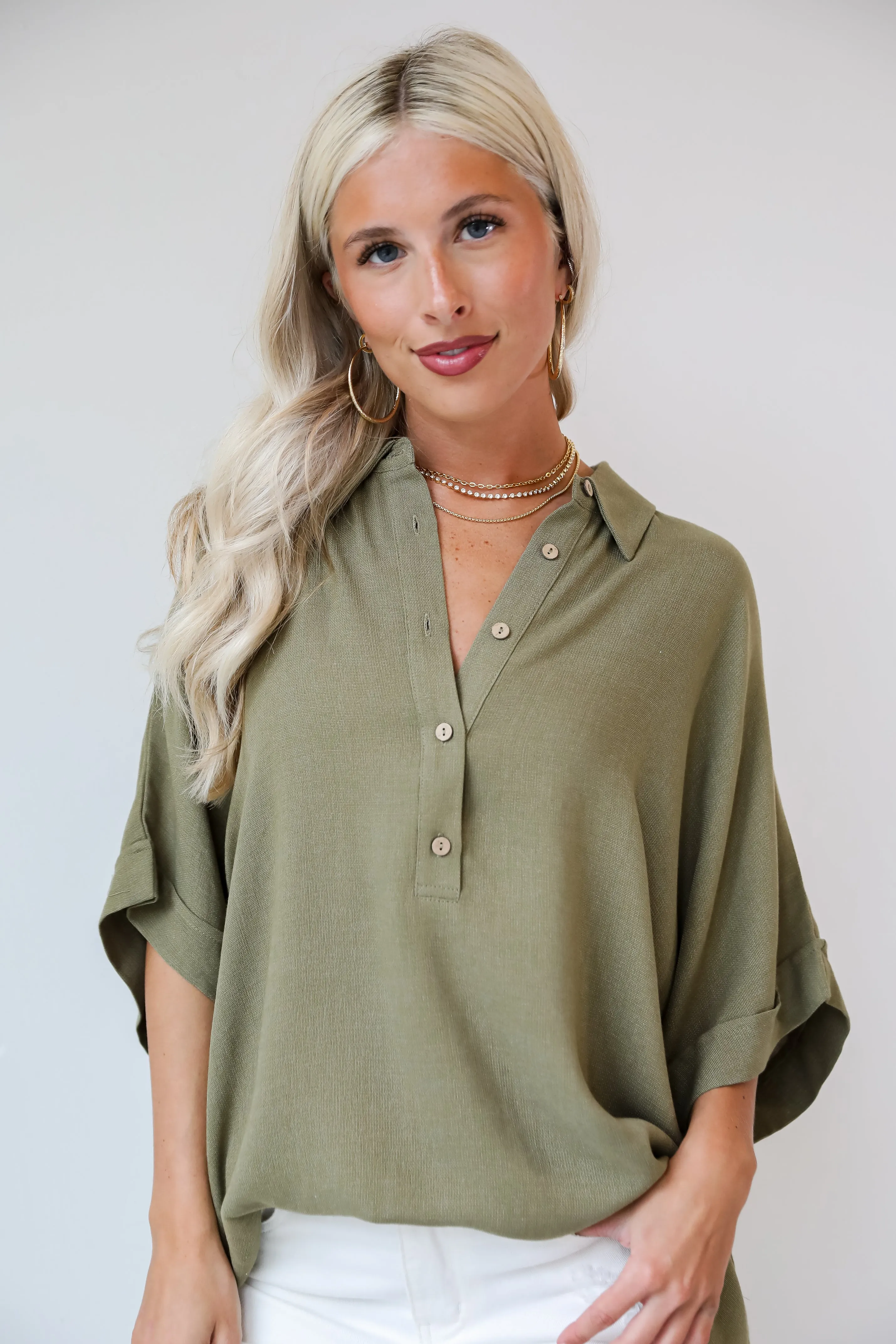 Exceptionally Perfect Olive Oversized Blouse - DU DEAL