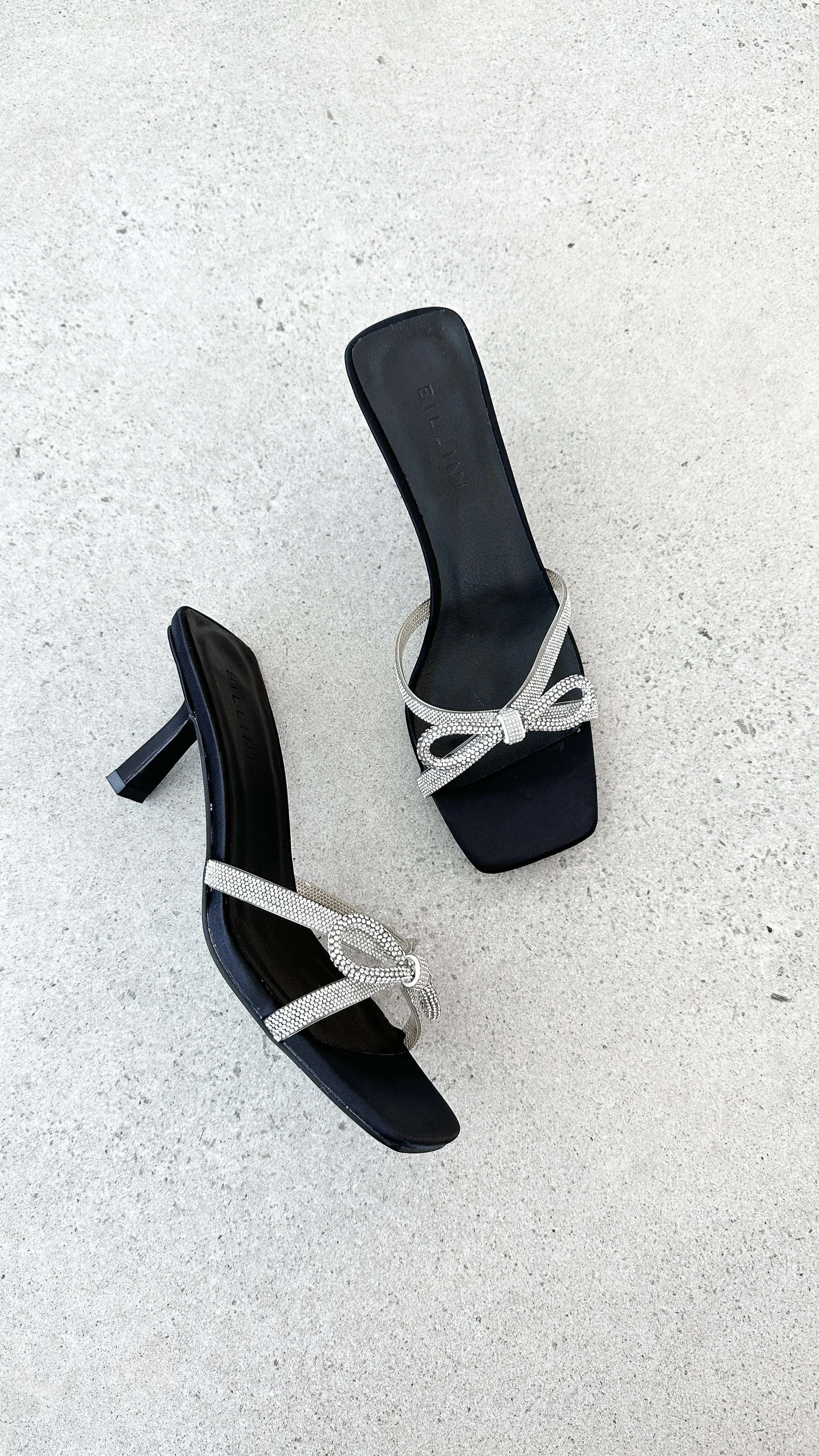 Fabia Heel - Black Satin Diamante