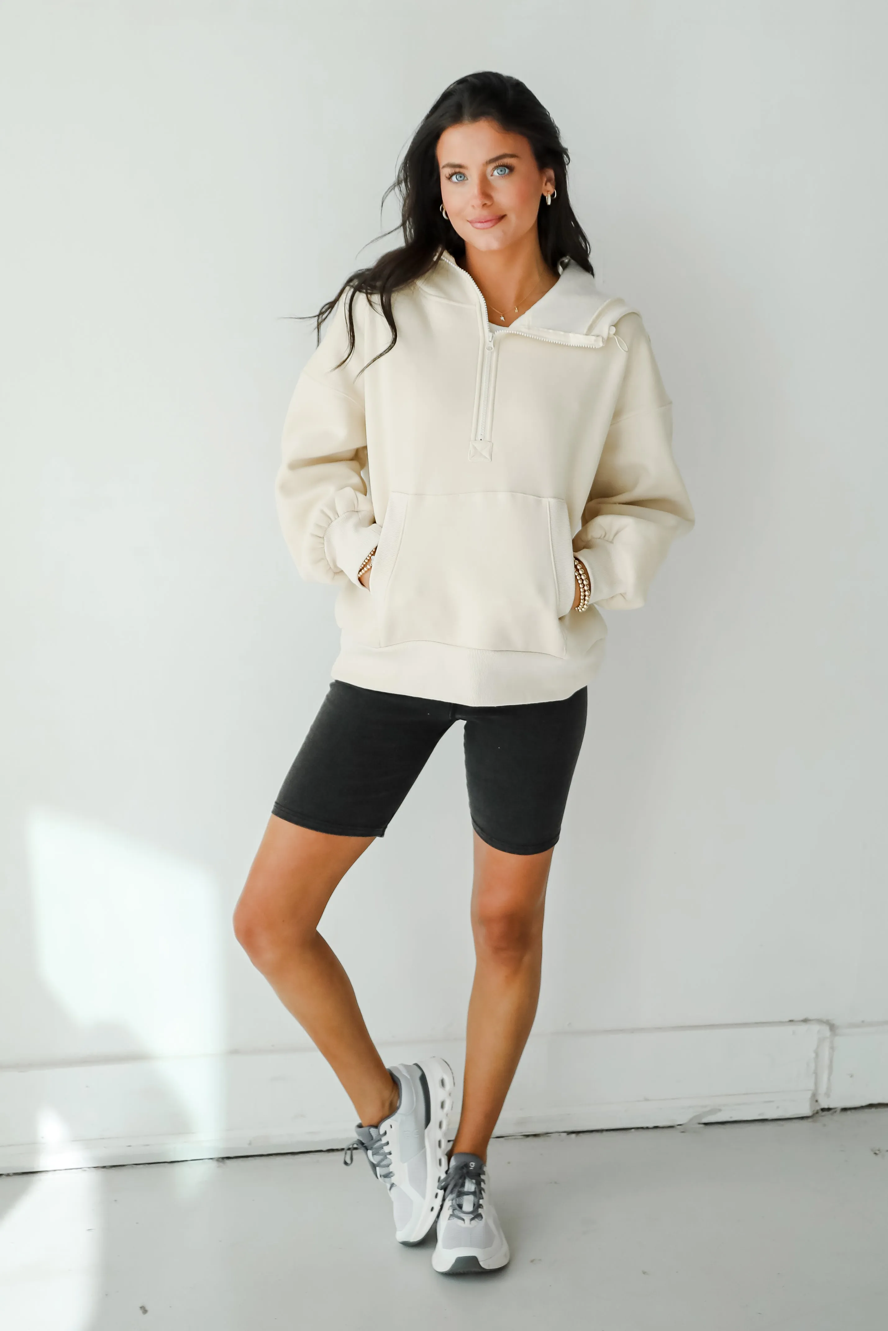 FINAL SALE - Cozy Delight Cream Fleece Quarter Zip Hoodie