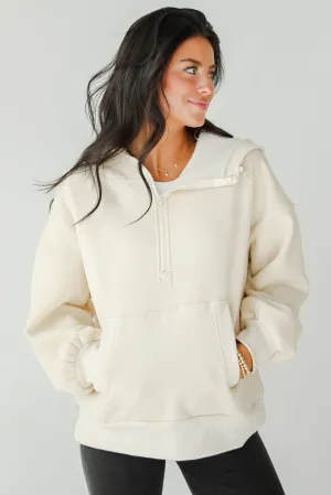 FINAL SALE - Cozy Delight Cream Fleece Quarter Zip Hoodie