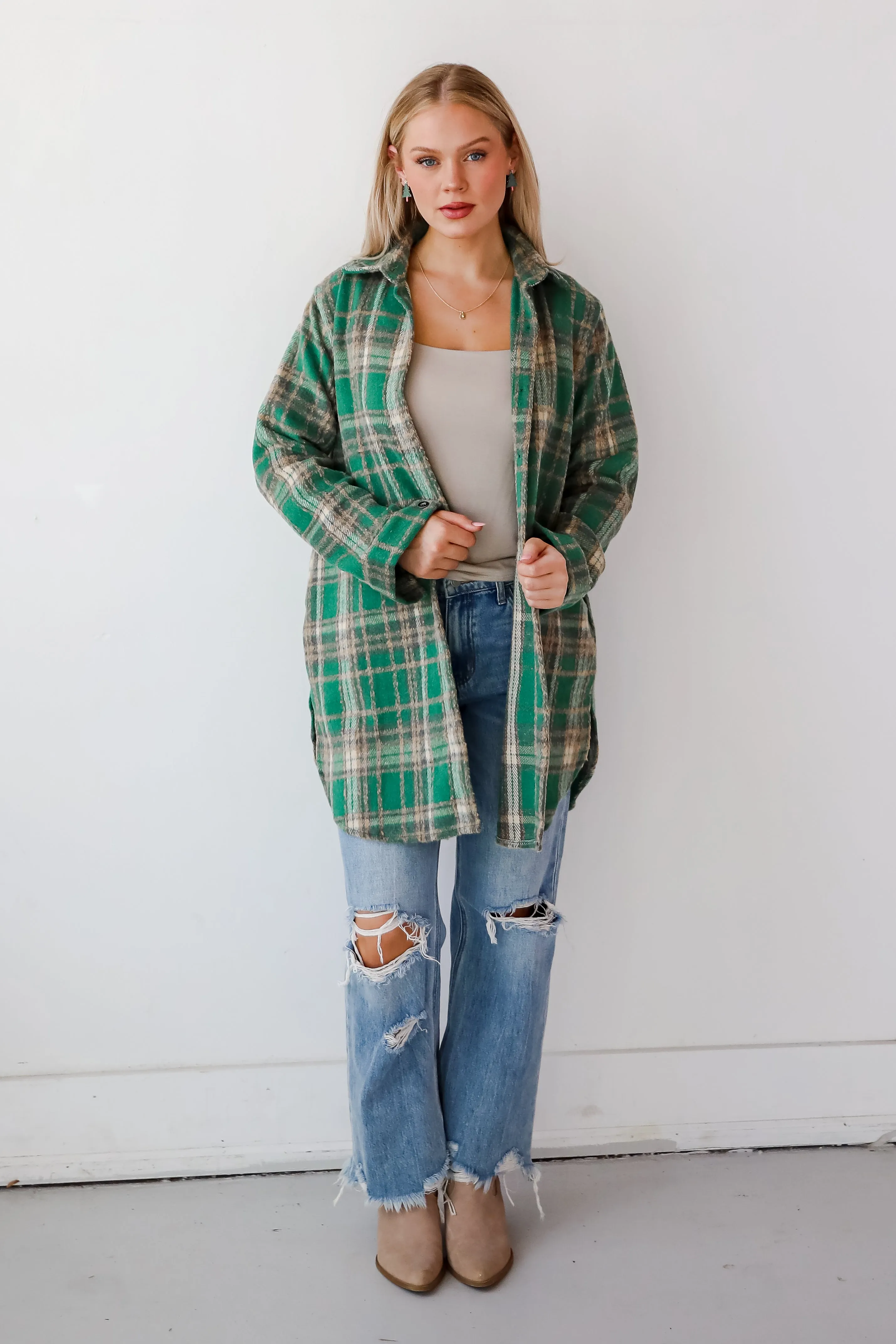 FINAL SALE - Cuddle Club Green Plaid Shacket