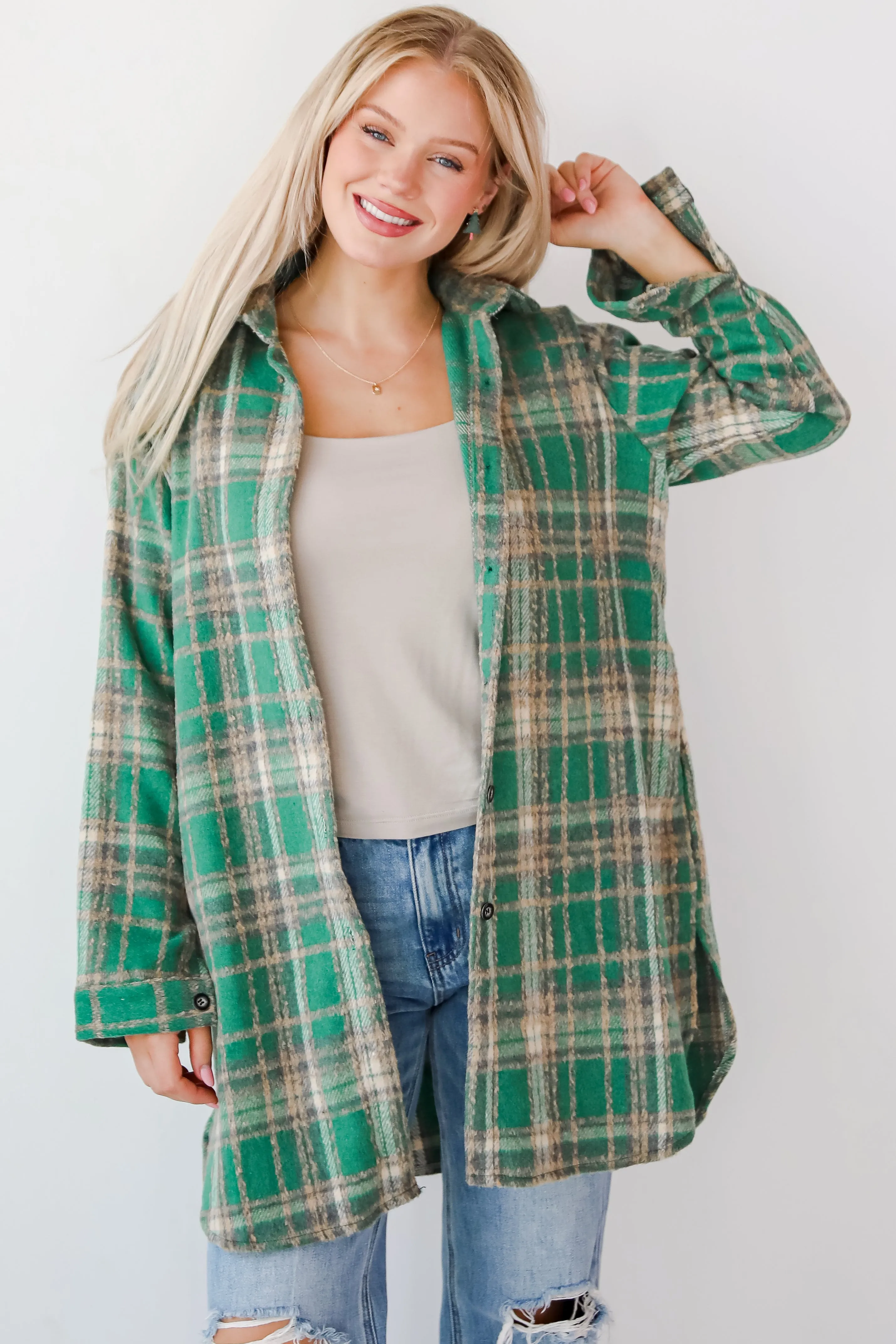 FINAL SALE - Cuddle Club Green Plaid Shacket