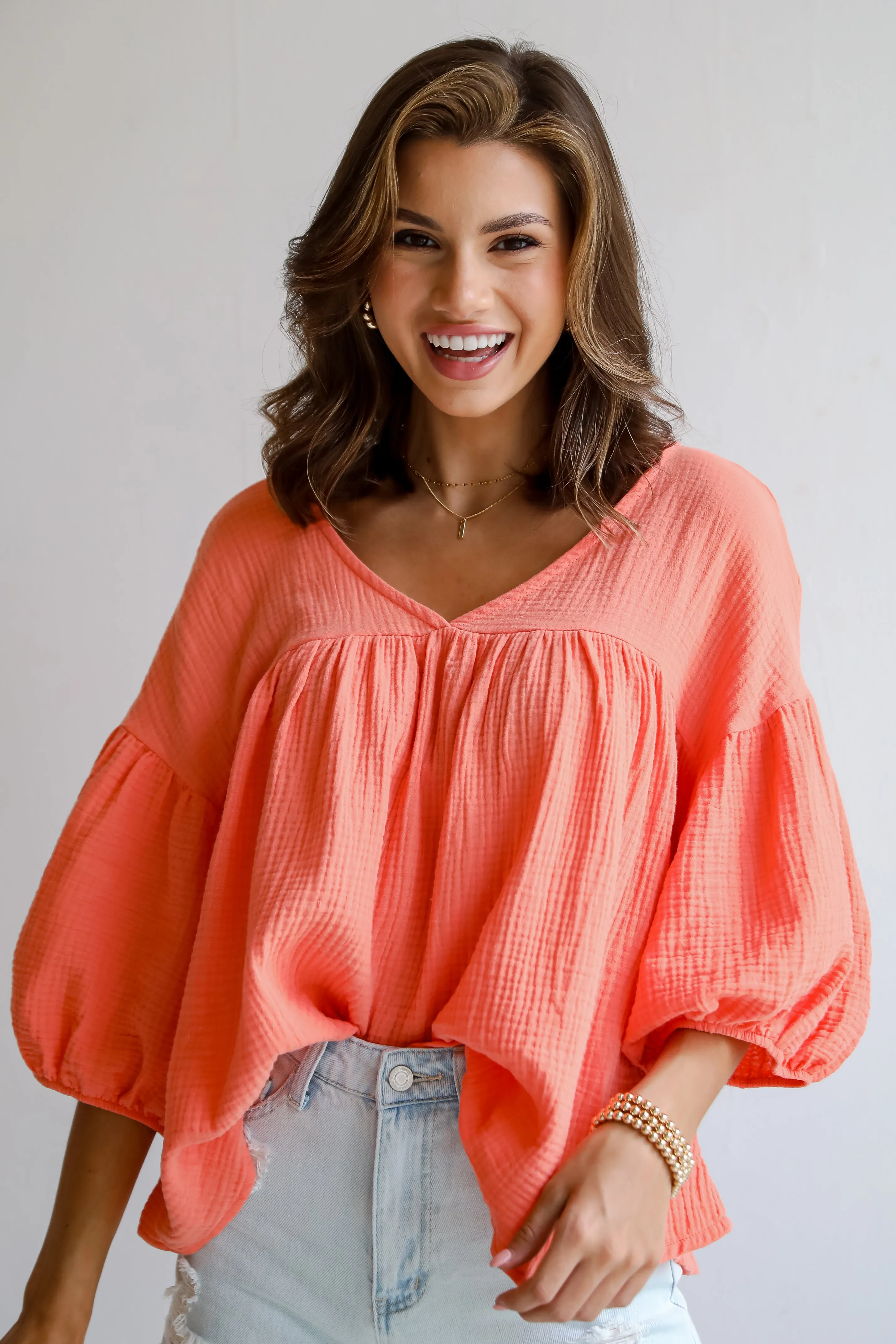 FINAL SALE - Cute Always Coral Linen Babydoll Blouse