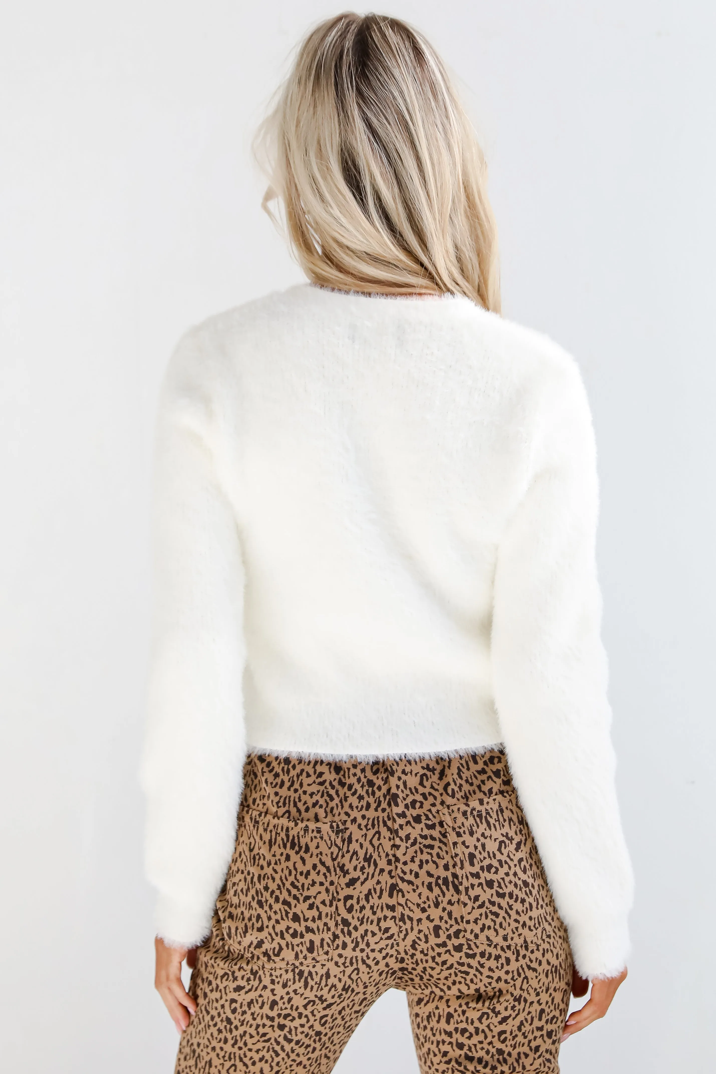FINAL SALE - Ravishing Dream Ivory Rhinestone Bow Sweater Cardigan