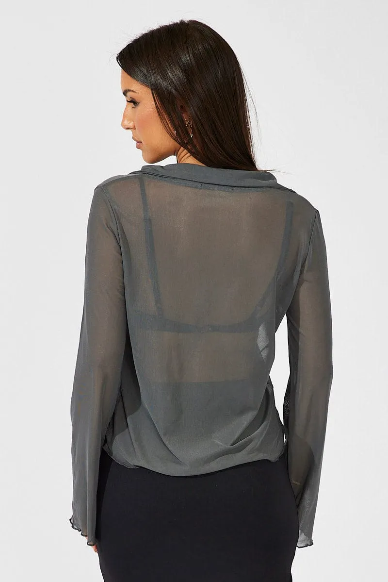 Grey Mesh Cardigan Long Sleeve