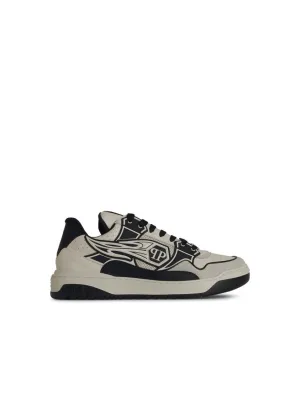 'Hexagon' White Leather Sneakers