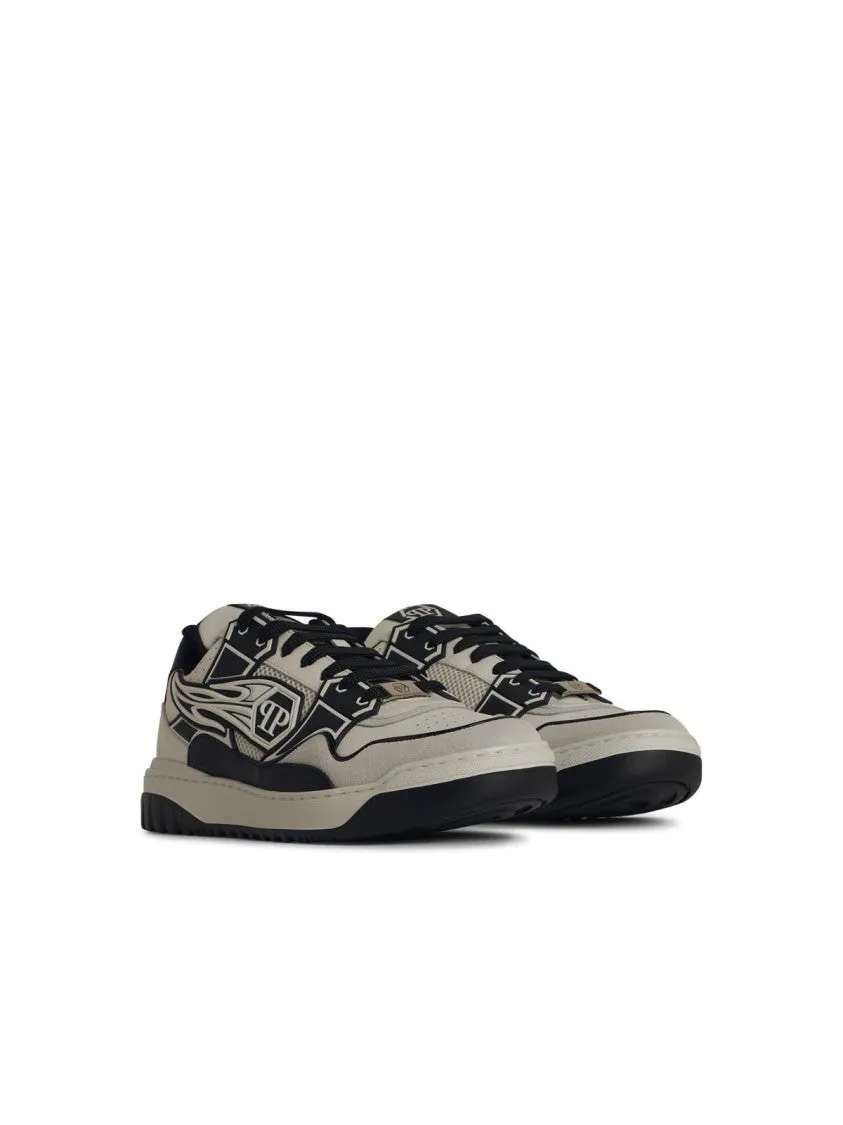 'Hexagon' White Leather Sneakers
