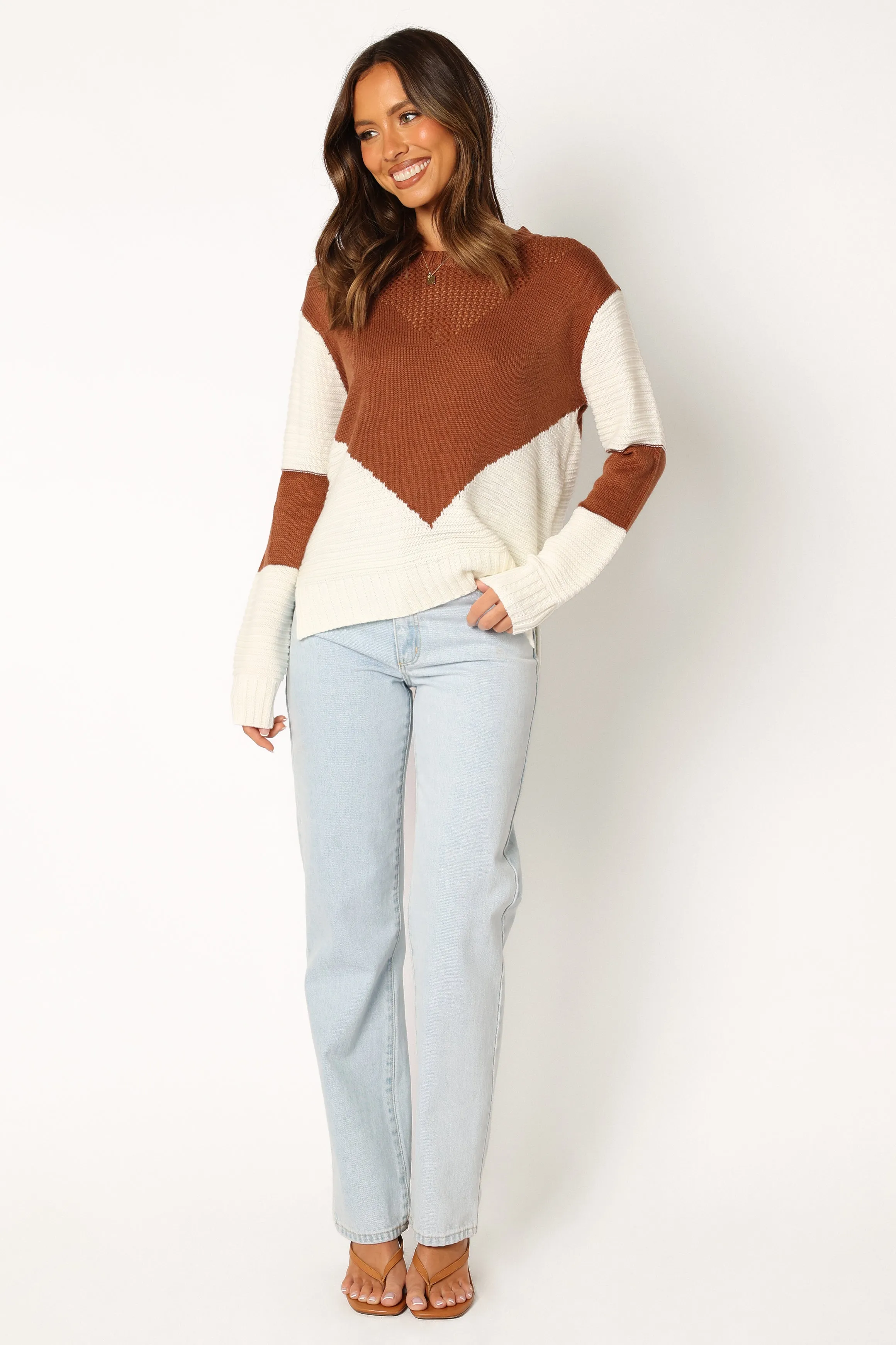 Lauryn Knit Sweater - Ivory/Camel