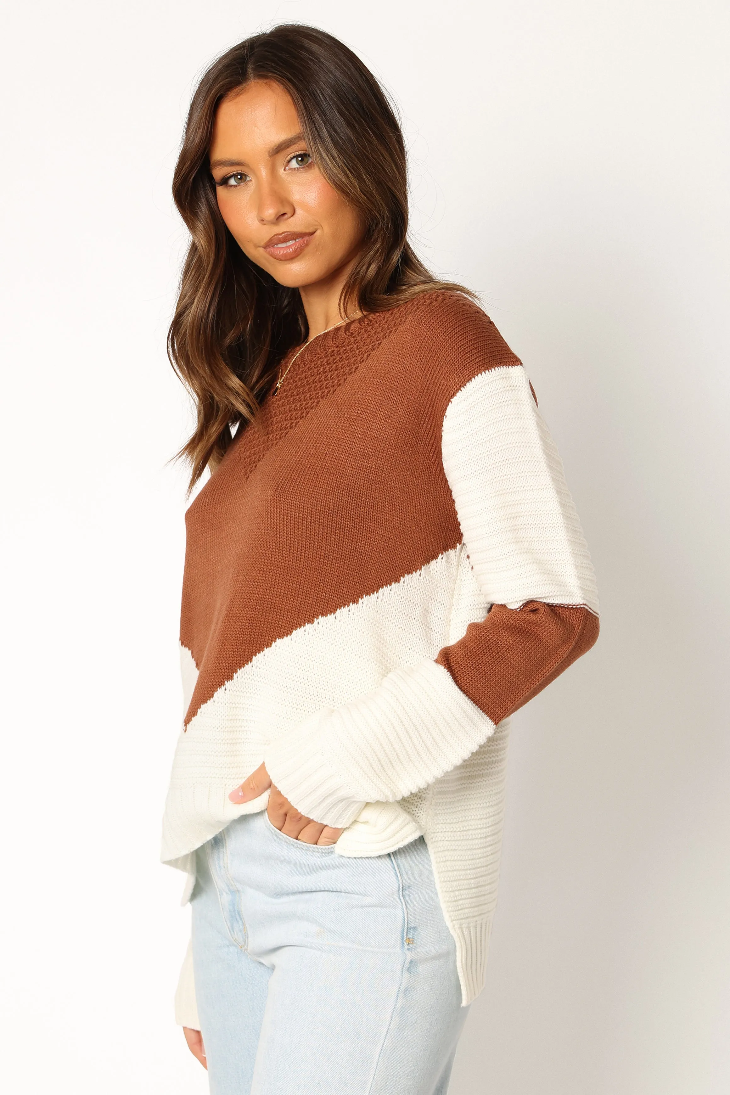 Lauryn Knit Sweater - Ivory/Camel