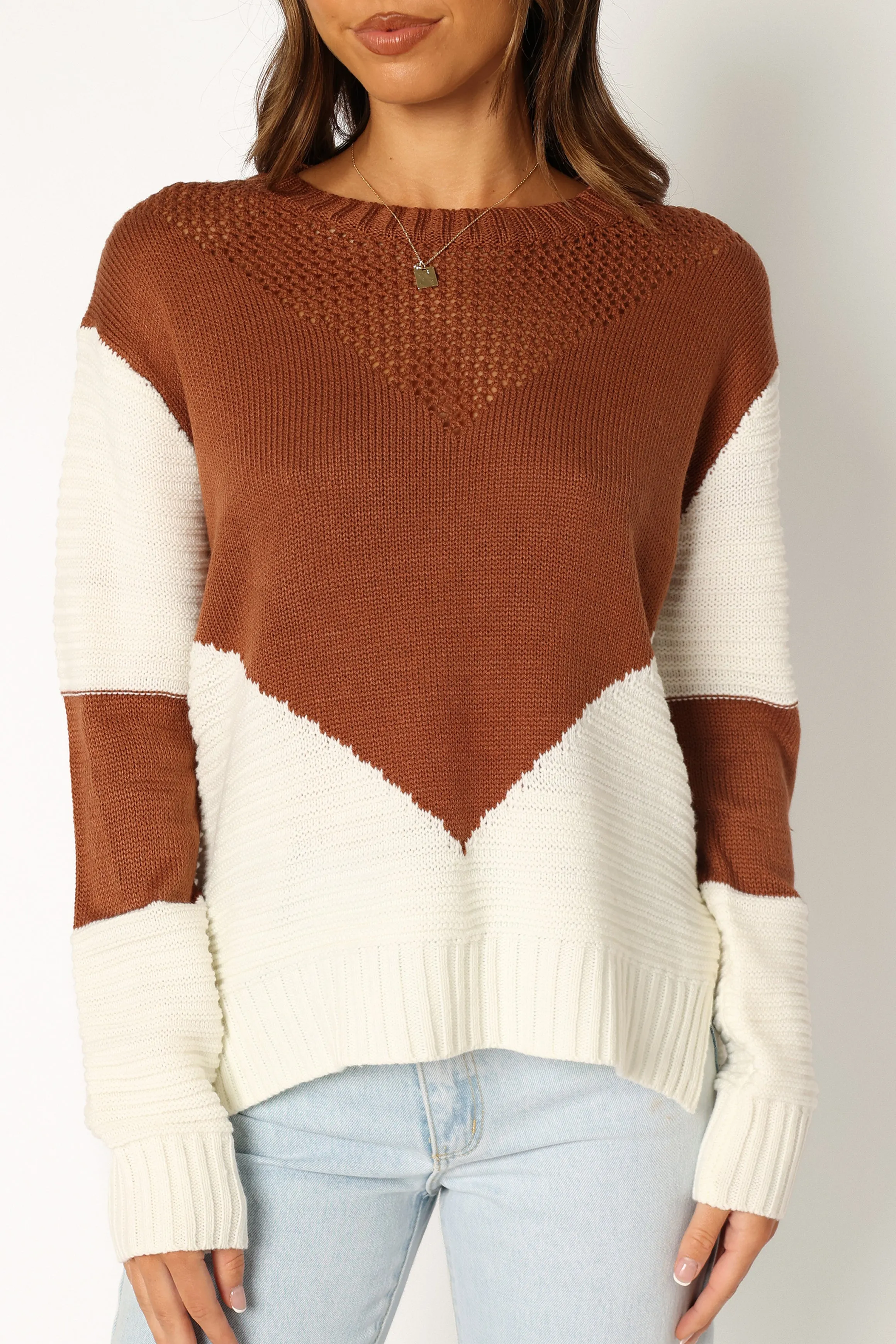 Lauryn Knit Sweater - Ivory/Camel