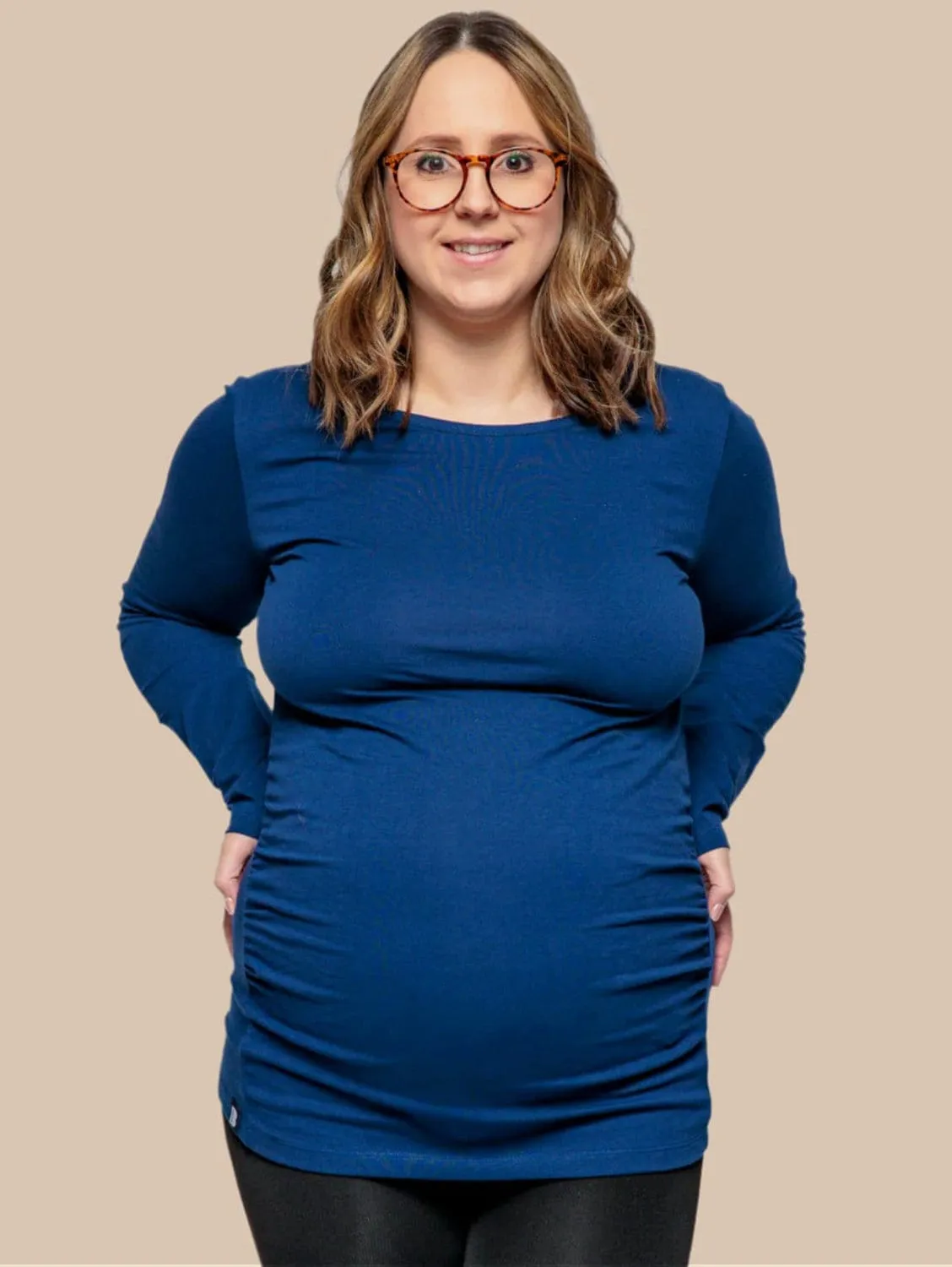 Maternity Cotton Long Sleeve Top | Navy