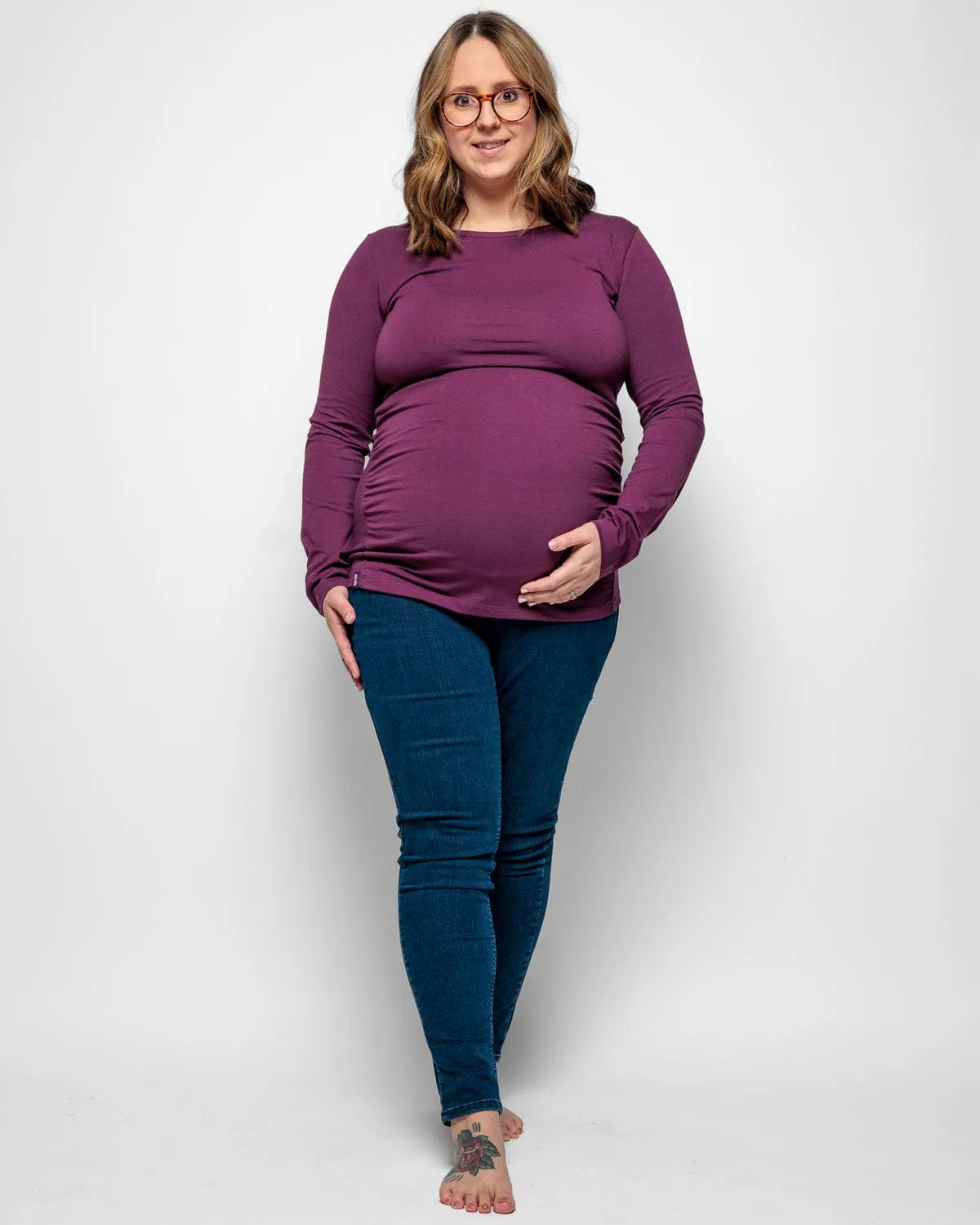 Maternity Cotton Long Sleeve Top | Plum