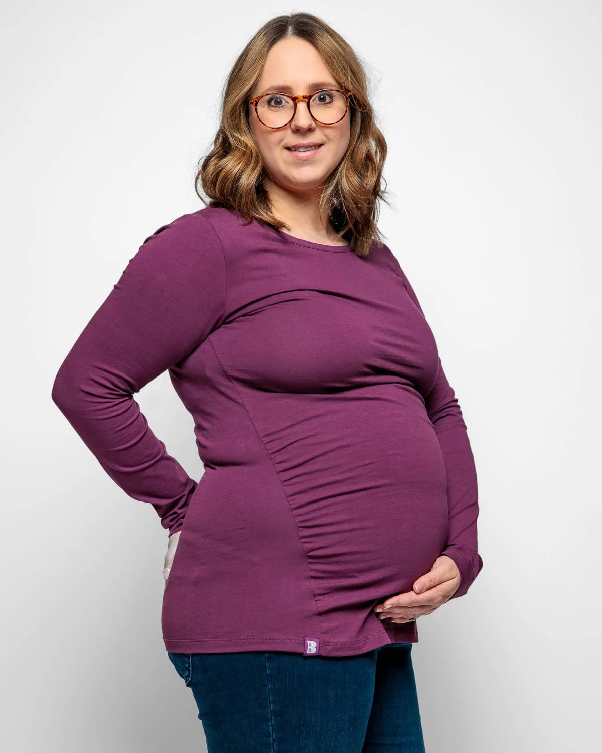Maternity Cotton Long Sleeve Top | Plum