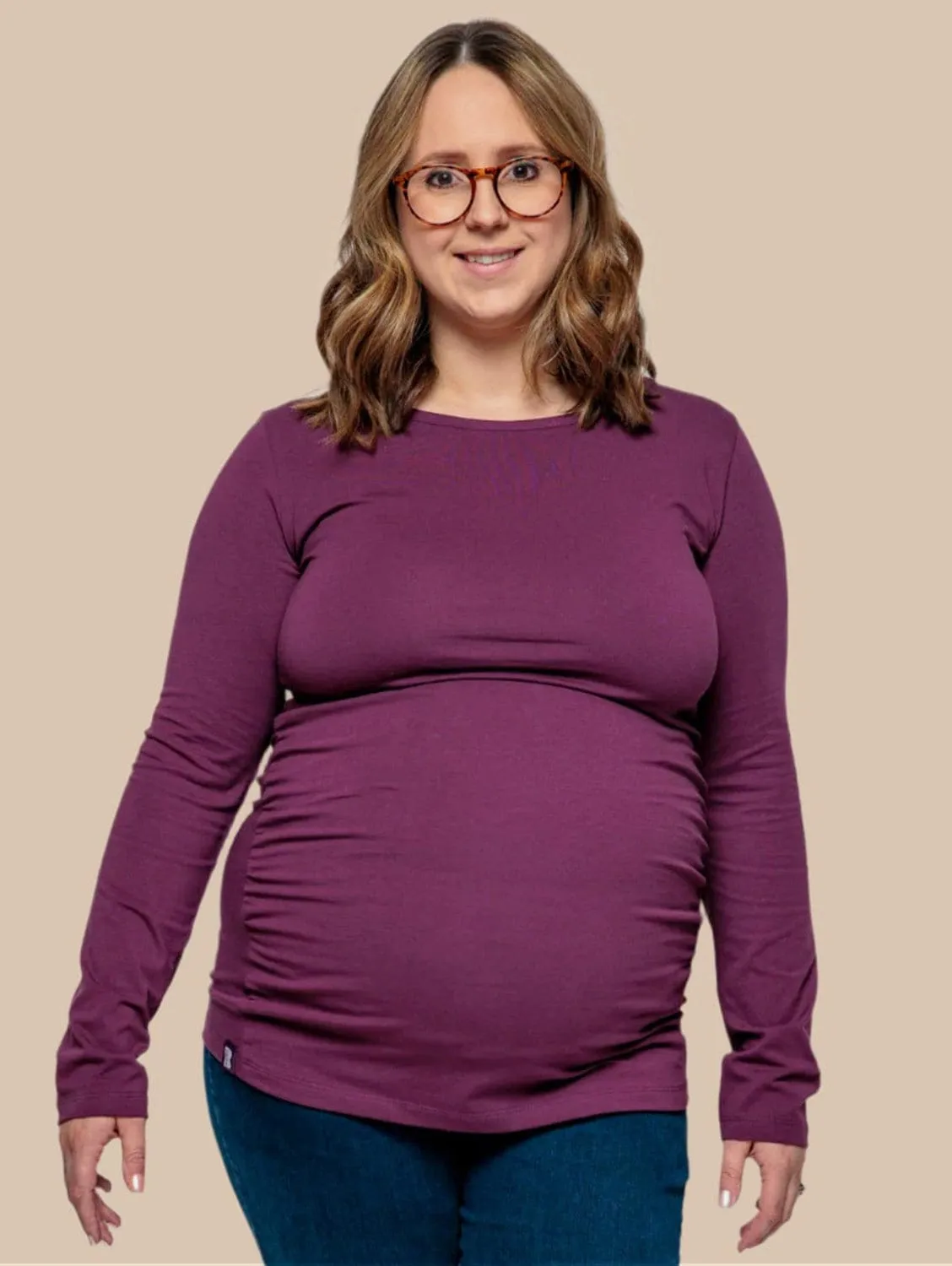 Maternity Cotton Long Sleeve Top | Plum