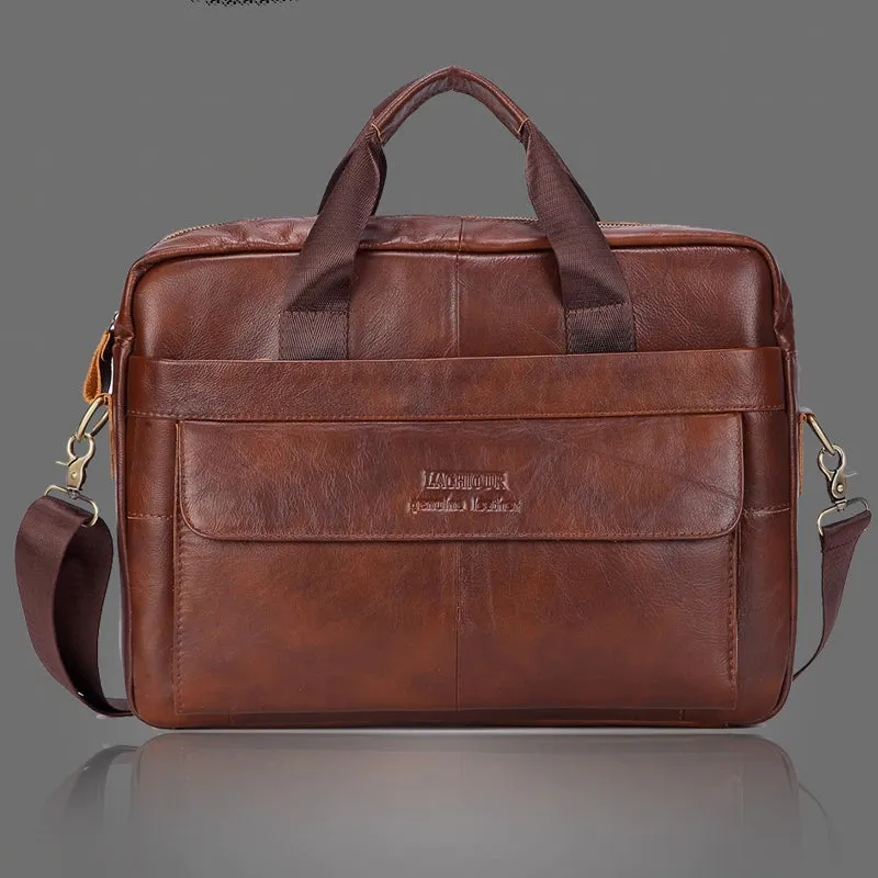 Men Genuine Leather Retro Business 13 Inch Laptop Bag Handbag Briefcase
