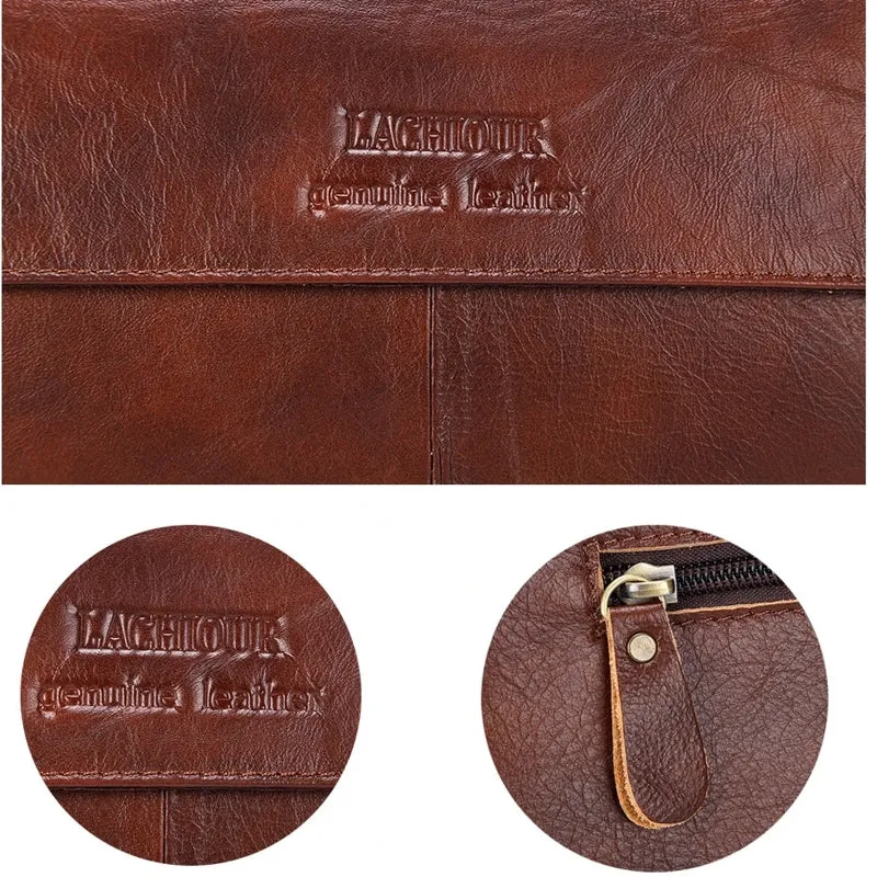 Men Genuine Leather Retro Business 13 Inch Laptop Bag Handbag Briefcase