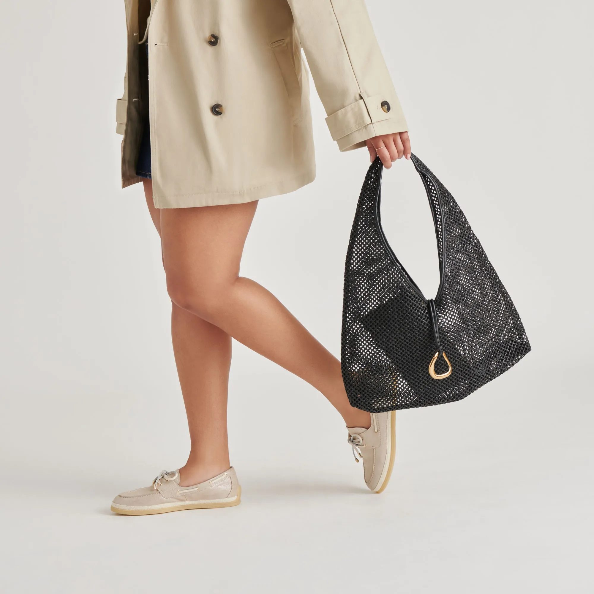 MISSIE TOTE BLACK RAFFIA MESH