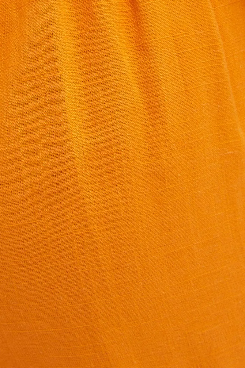 Orange Mini Shorts High Rise Linen Blend