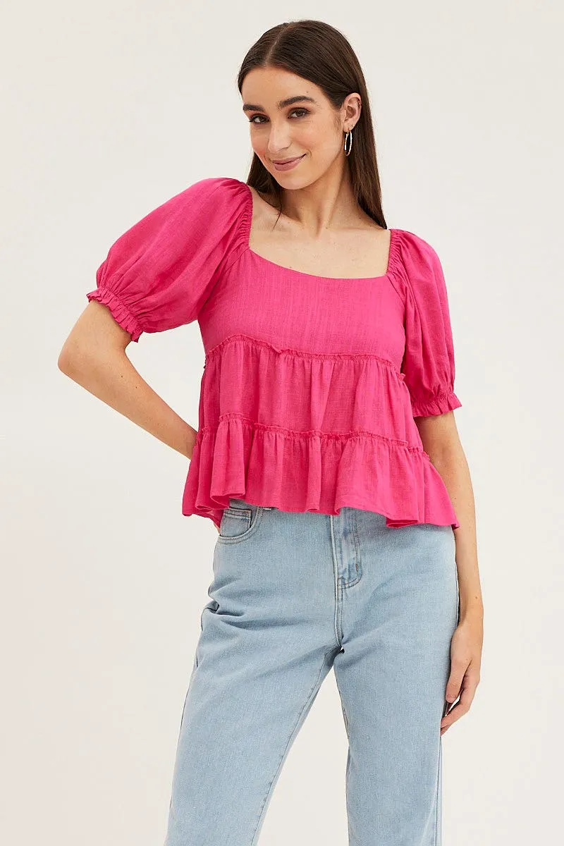 Pink Peplum Top Short Sleeve
