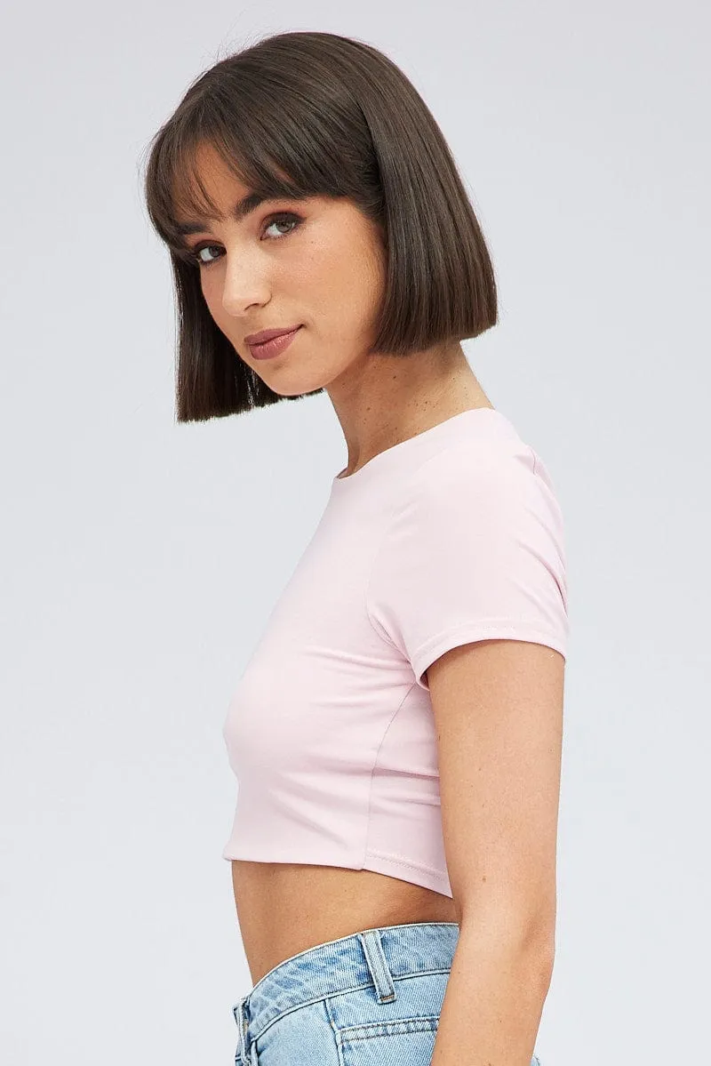 Pink Supersoft Crop Top Short Sleeve