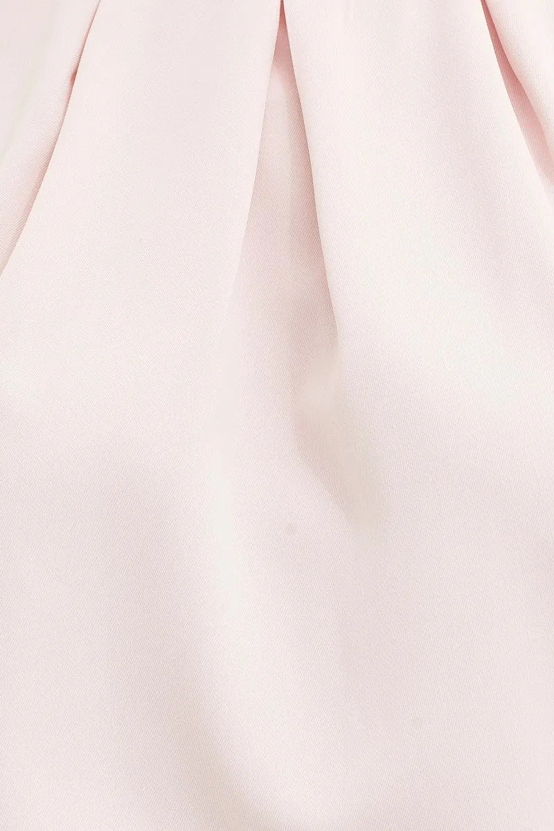 Pink Top Cap Sleeve Pleat Detail Workwear