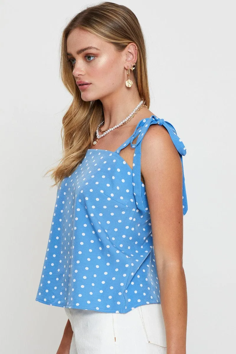 Polka Dot Singlet Top Sleeveless Tie Up