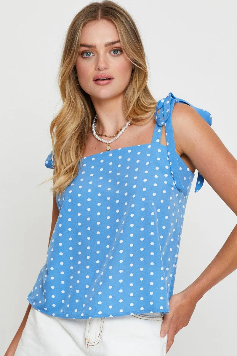 Polka Dot Singlet Top Sleeveless Tie Up