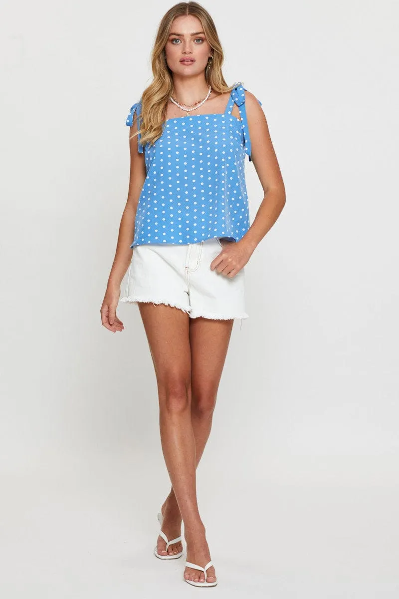 Polka Dot Singlet Top Sleeveless Tie Up