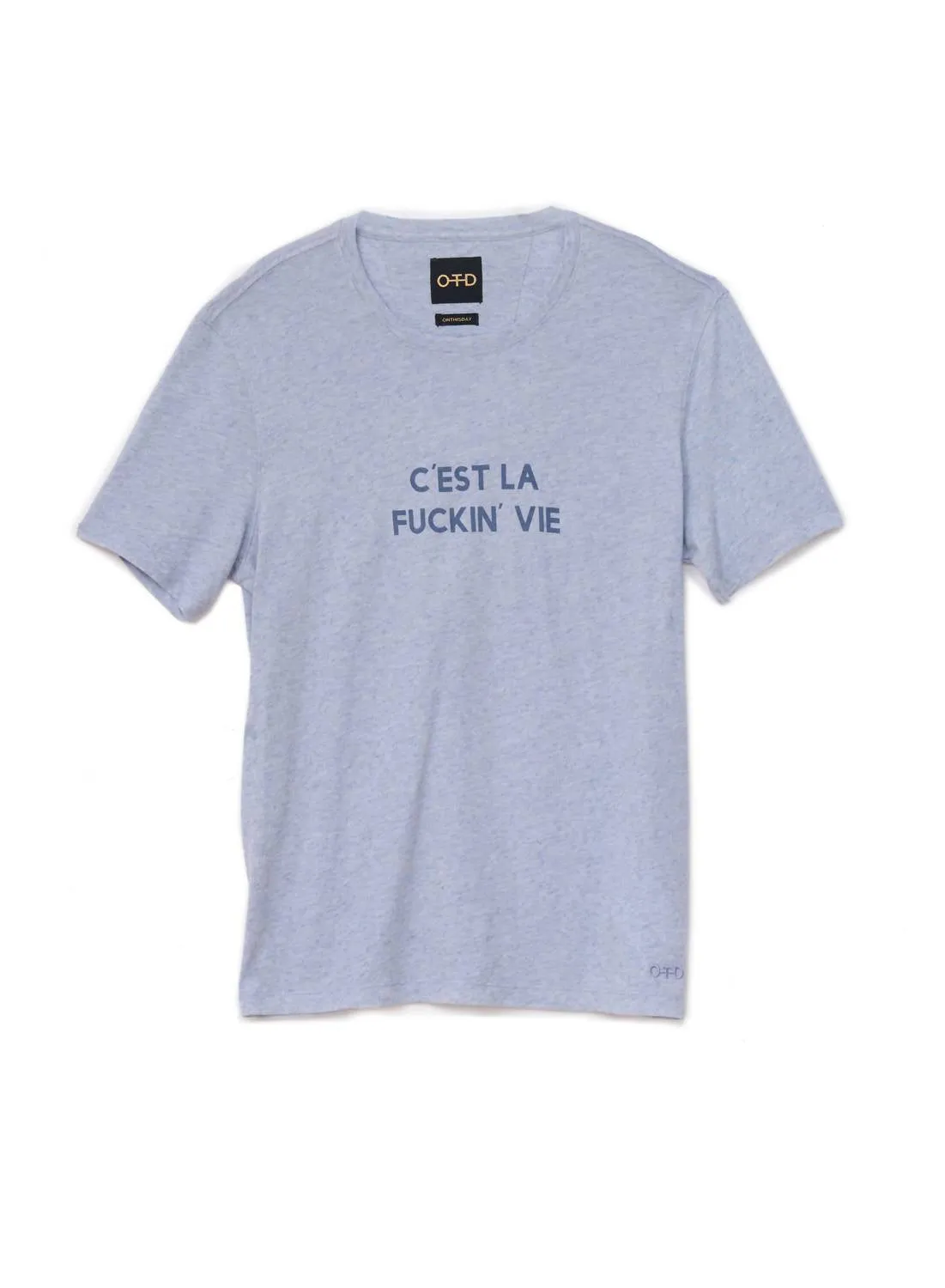"c'est La F*ckin Vie" Graphic Short Sleeve Knit Tee In Powder Blue