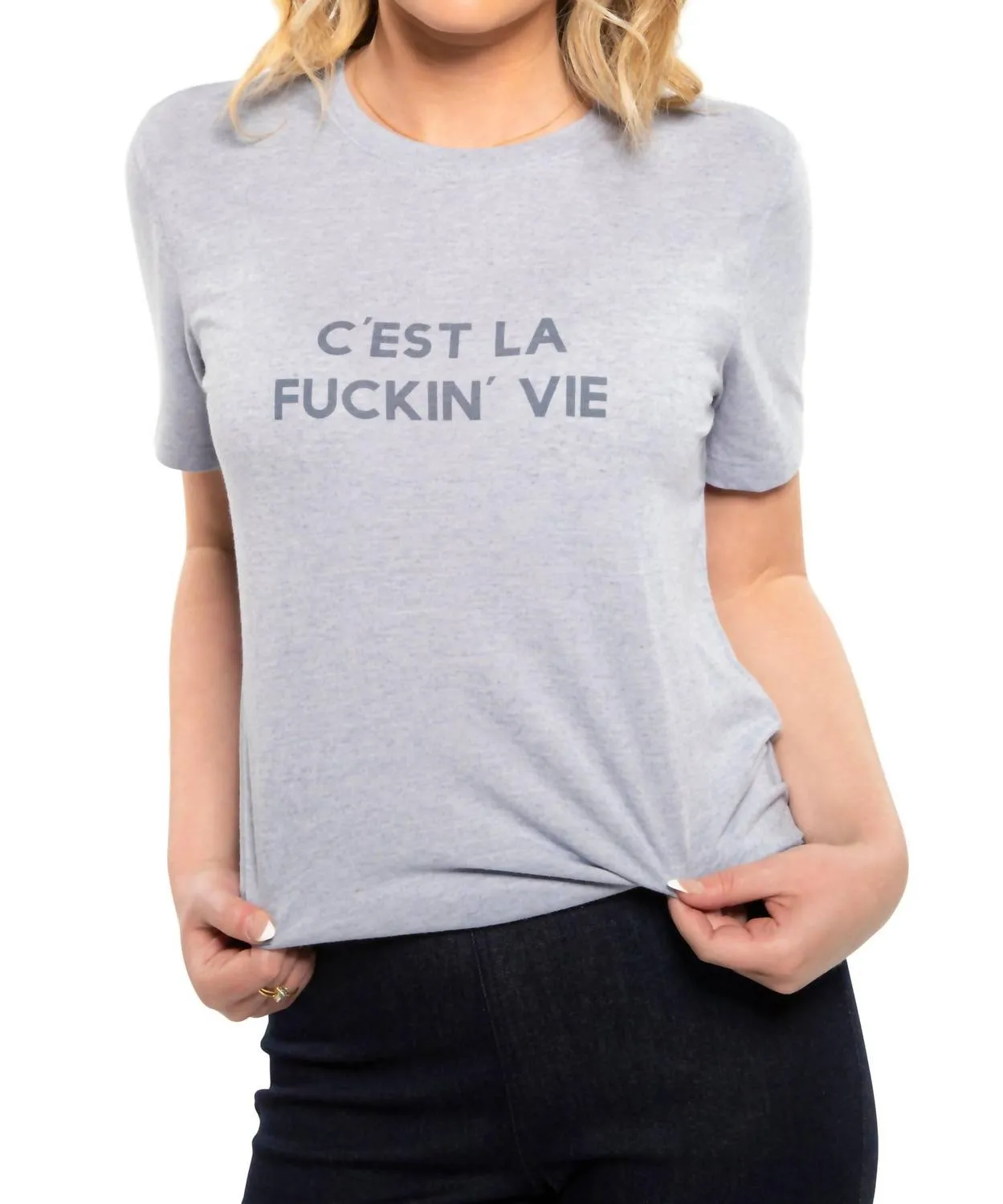 "c'est La F*ckin Vie" Graphic Short Sleeve Knit Tee In Powder Blue