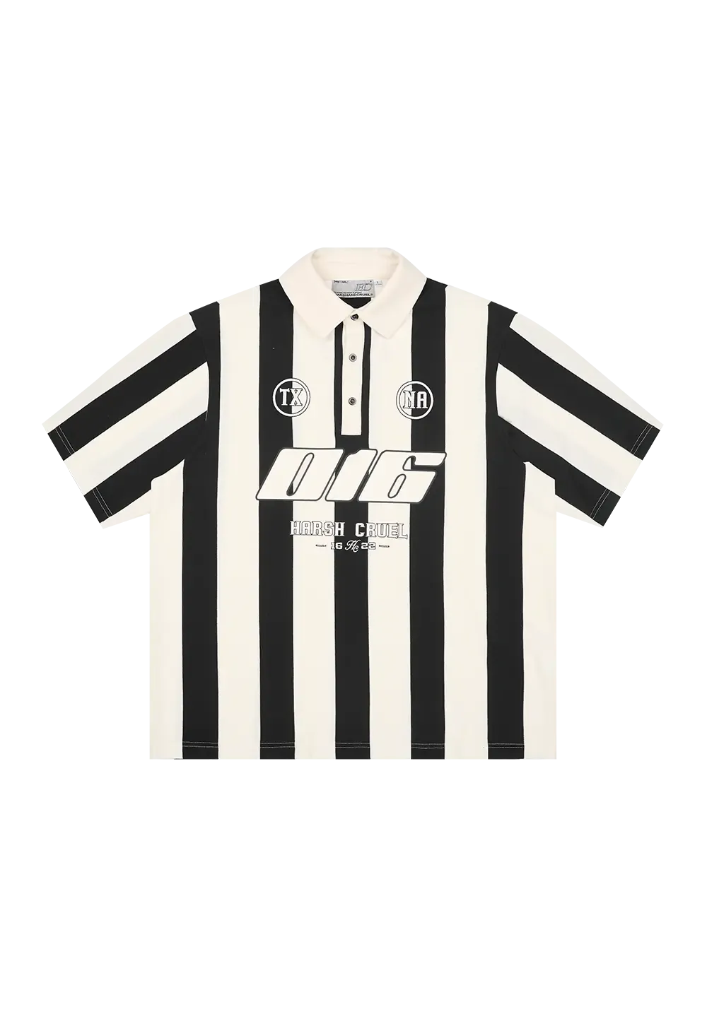 Street Style Black And White Striped Contrast Polo Shirt