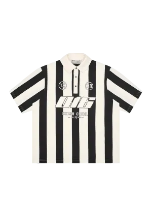 Street Style Black And White Striped Contrast Polo Shirt