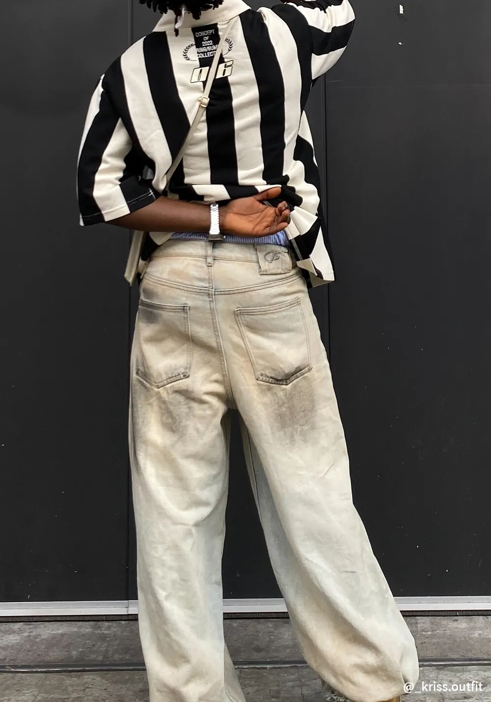 Street Style Black And White Striped Contrast Polo Shirt