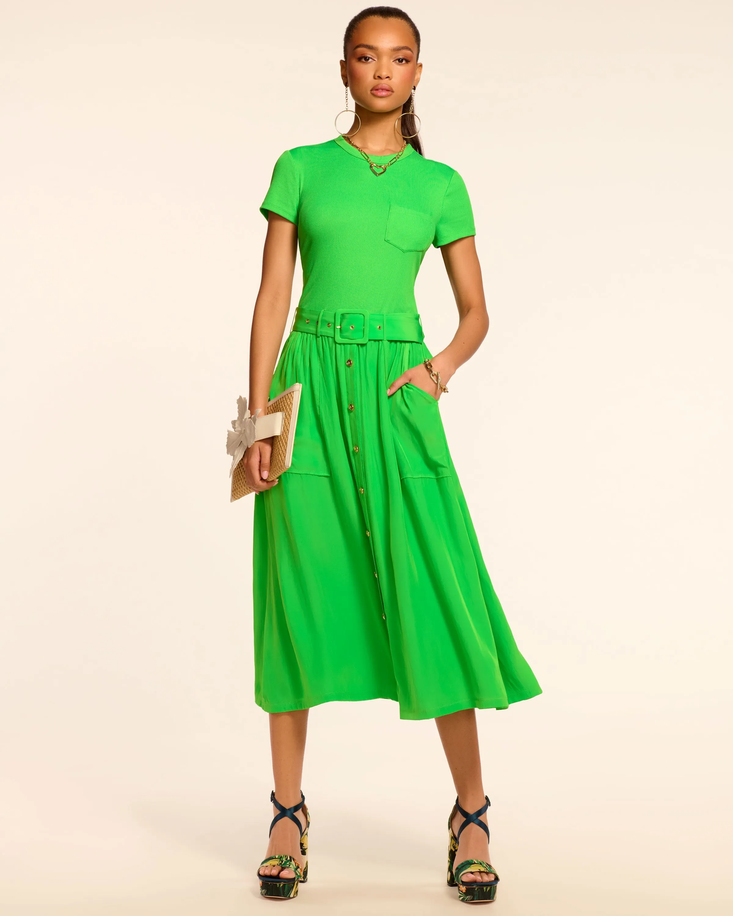 Sylvie Combo Ribbed Midi Dress