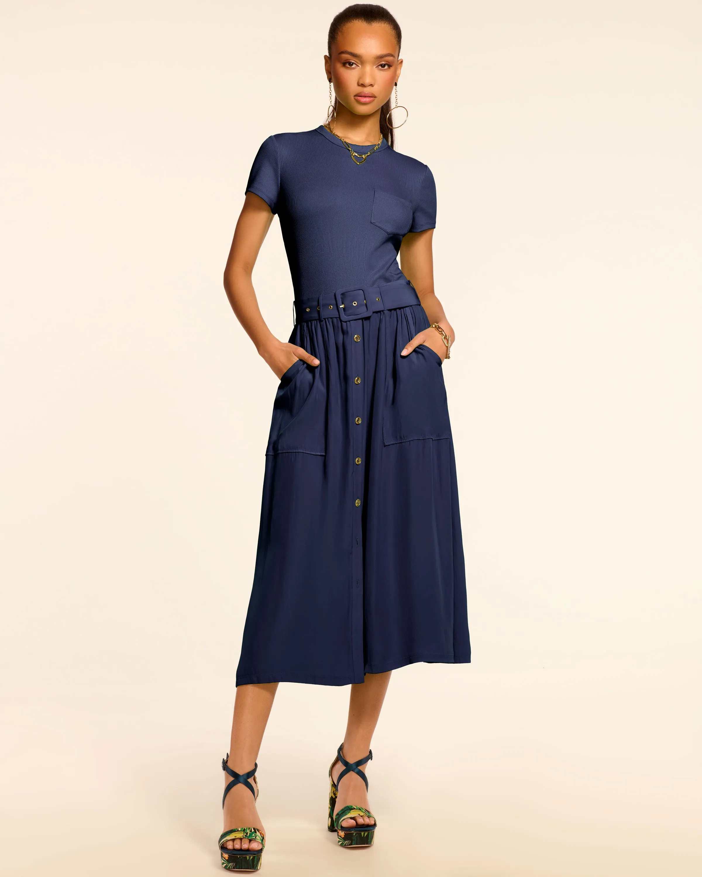 Sylvie Combo Ribbed Midi Dress
