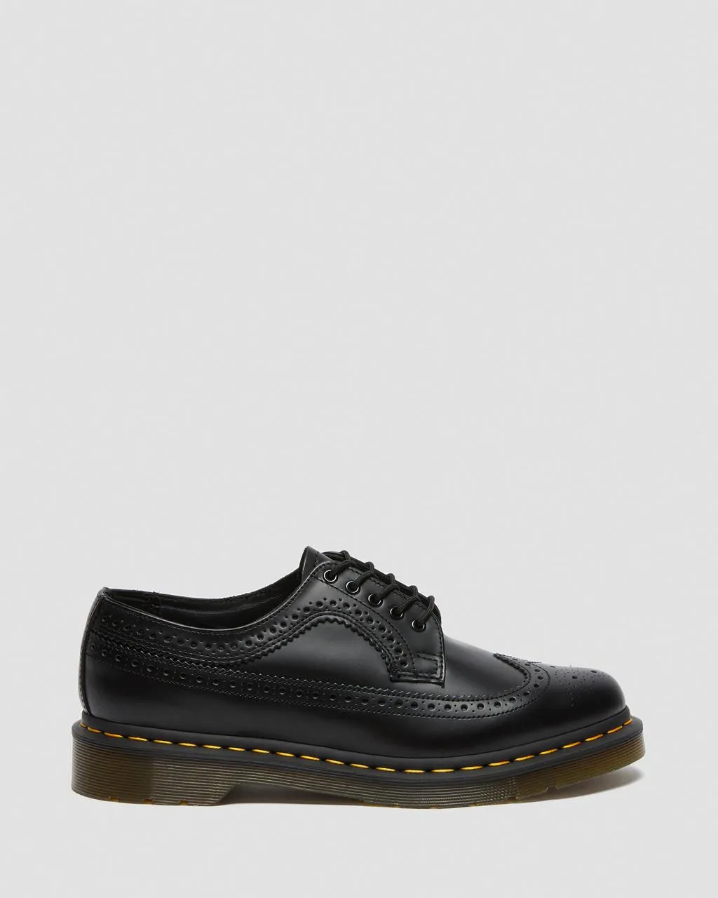Unisex 3989 Yellow Stitch Smooth Leather Brogue Shoes Black Smooth