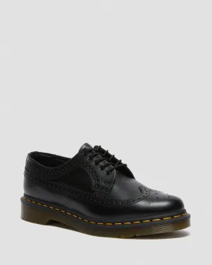 Unisex 3989 Yellow Stitch Smooth Leather Brogue Shoes Black Smooth