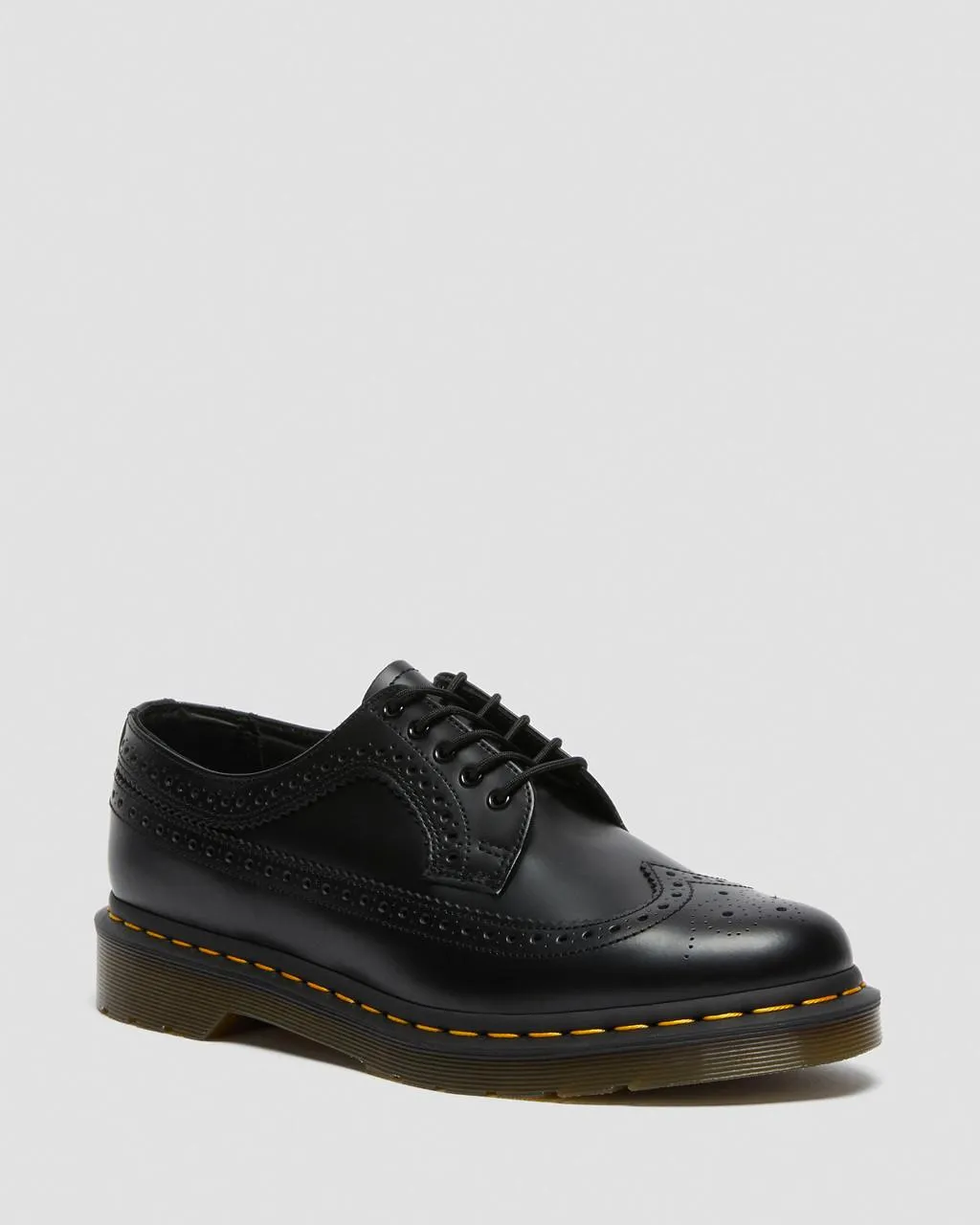 Unisex 3989 Yellow Stitch Smooth Leather Brogue Shoes Black Smooth