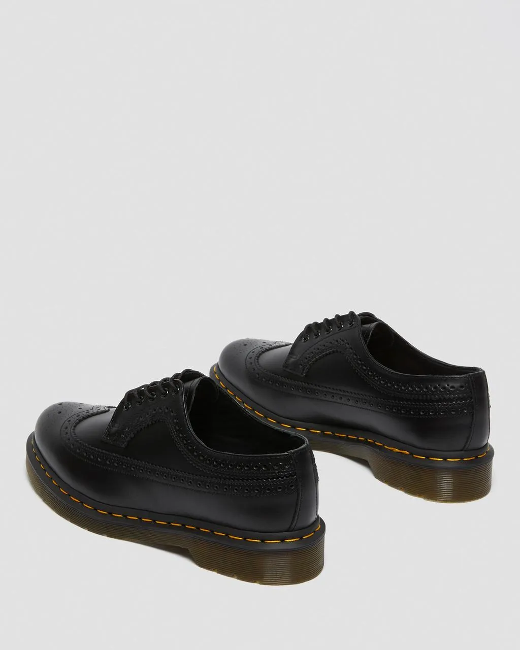 Unisex 3989 Yellow Stitch Smooth Leather Brogue Shoes Black Smooth